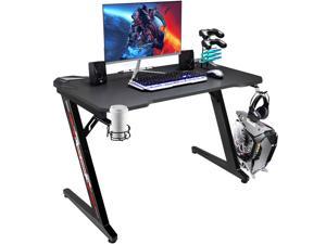 Homall Computer Gaming Desk Large Carbon Fiber Surface Computer Table Z-shaped Feet PC Desk with Cup Holder Headphone Hook Game Handle Rack (Black)