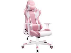 Homall High Back Gaming Chair Office Chair Executive Leather Computer Chair Racing Ergonomic Adjustable Swivel Desk Chair with Headrest and Lumbar Support (Pink)