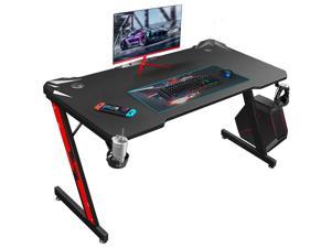 Homall 44 Inch Ergonomic Gaming Desk Z-shaped Racing Style PC Computer Desk Home Office Computer Table Gamer Workstation with Carbon Fiber Surface, Cup Holder and Headset Hook (Black)