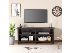 55" Mid Century Modern LED LCD DLP HD Walnut & White Low Profile TV Stand Media 