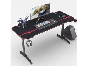 Homall 55 Inch Ergonomic Gaming Desk PC Computer Desk Home Office Table T-shaped Frame Table for Professional Game Lover with Free Mouse Pad, Headphone Hook and Cup Holder (Black)