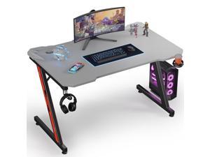 Homall 44 Inch Ergonomic Gaming Desk Z-shaped Racing Style PC Computer Desk Home Office Computer Table Gamer Workstation with Carbon Fiber Surface, Cup Holder and Headset Hook (Gray)