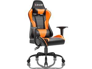 Homall Office Gaming Chair Carbon PU Leather Reclining Black Racing Style, Executive Ergonomic Hydraulic Swivel Seat with Headrest and Lumbar Support (Orange)