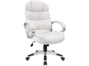 Homall Office Chair High Back Computer Chair Ergonomic Desk Chair, PU Leather Adjustable Height Modern Executive Swivel Task Chair with Padded Armrests and Lumbar Support (White)