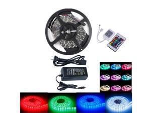 Flexible 12V Light LED Strip IP-44 Ul Listed Power Supply SMD 5050 RGB with 24 Key IR Controller Bedroom Sitting Room 5M US Plug