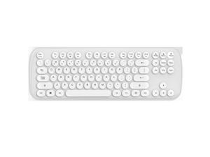 Wireless Bluetooth/2.4G Dual Mode Keyboard Round Punk Desktop Keyboard Girls Cute Keyboard -White
