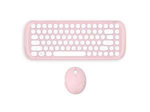 Keyboard Mouse Set 2.4G Girl Office Home Cute Laptop Desktop Mute Wireless Round Keyboard and Mouse -White pink