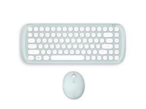 Keyboard Mouse Set 2.4G Girl Office Home Cute Laptop Desktop Mute Wireless Round Keyboard and Mouse -White green