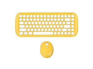 Keyboard Mouse Set 2.4G Girl Office Home Cute Laptop Desktop Mute Wireless Round Keyboard and Mouse -White yellow