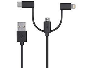Monoprice Apple Mfi Certified USB to Micro USB + USB Type-C + Lightning Charge & Sync Cable, 3', Black Monoprice Apple Mfi Certified USB to Micro USB + USB Type-C + Lightning Charge & Sync Cable, 3', Black