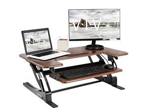 VIVO Dark Wood Height Adjustable 36 inch Stand Up Desk Converter, Quick Sit to Stand Tabletop Dual Monitor Riser Workstation, DESK-V000VD VIVO Dark Wood Height Adjustable 36 inch Stand Up Desk Converter, Quick Sit to Stand Tabletop Dual Monitor Riser Workstation, DESK-V000VD