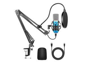 Neewer USB Microphone for Windows and Mac with Suspension Scissor Arm Stand, Shock Mount, Pop Filter, USB Cable and Table Mounting Clamp Kit for Broadcasting and Sound Recording (Blue and Silver) Neewer USB Microphone for Windows and Mac with Suspension Scissor Arm Stand, Shock Mount, Pop Filter, USB Cable and Table Mounting Clamp Kit for Broadcasting and Sound Recording (Blue and Silver)