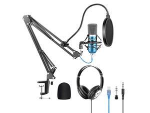 Neewer USB Microphone with Suspension Scissor Arm Stand, Shock Mount, Monitor Headphone, Pop Filter, USB Cable and Table Mounting Clamp Kit for Sound Recording for Windows and Mac (Blue/Silver) Neewer USB Microphone with Suspension Scissor Arm Stand, Shock Mount, Monitor Headphone, Pop Filter, USB Cable and Table Mounting Clamp Kit for Sound Recording for Windows and Mac (Blue/Silver)