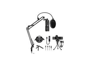 Audio-Technica ATR2500x-USB Cardioid Condenser Microphone (ATR Series) for Windows and Mac Bundle with Blucoil 1080p USB Webcam, Boom Arm Plus Pop Filter, USB-A Mini Hub, and 3' USB Extension Cable