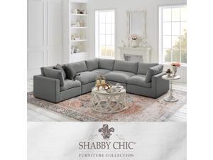 Shabby Chic Aliya Modular L-Sectional Sofa - Upholstered | Corner, Grey Linen Shabby Chic Aliya Modular L-Sectional Sofa - Upholstered | Corner, Grey Linen