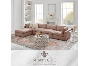 Shabby Chic Aliya Sofa Chaise - Upholstered | 4 Seat Sofa and Ottoman, Pink Linen Shabby Chic Aliya Sofa Chaise - Upholstered | 4 Seat Sofa and Ottoman, Pink Linen
