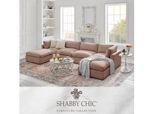 Shabby Chic Aliya Sofa U-Chaise Sectional - Upholstered | 4 Seat Sofa and 2 Ottomans, Pink Linen Shabby Chic Aliya Sofa U-Chaise Sectional - Upholstered | 4 Seat Sofa and 2 Ottomans, Pink Linen
