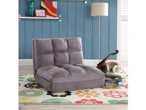 Loungie Grey Convertible Flip Chair | Micro-Suede | 5-Position Adjustable | Sleeper Dorm Bed Couch Lounger Sofa
