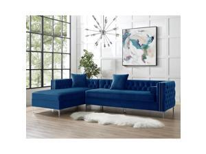 Lorenzo Navy Blue Chaise Sectional Sofa - 115" Left Facing | Velvet Tufted | Storage | Metal Legs | Inspired Home Lorenzo Navy Blue Chaise Sectional Sofa - 115" Left Facing | Velvet Tufted | Storage | Metal Legs | Inspired Home