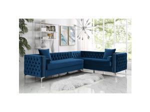 Lorenzo Blue Corner Sectional Sofa - 120" Right Facing | Velvet Tufted | Nailhead | Metal Legs | Modern Contemporary | Inspired Home Lorenzo Blue Corner Sectional Sofa - 120" Right Facing | Velvet Tufted | Nailhead | Metal Legs | Modern Contemporary | Inspired Home
