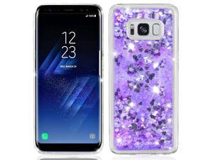 Samsung Galaxy S8 Hearts Glitter Liquid TPU Shockproof Bumper Case Cover Purple