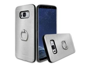 Samsung Galaxy S8 Metal Brushed Shockproof Hybrid Ring Stand Case Cover Silver