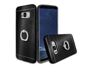Samsung Galaxy S8 Metal Brushed Shockproof Hybrid Ring Stand Case Cover Black