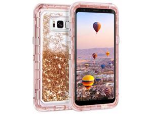 Samsung Galaxy S8 / G950 Tough Defender Sparkling Liquid Glitter Heart Case With Transparent Gold