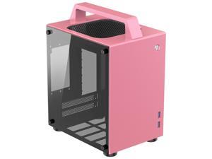 JONSBO T8 Handle Mini-ITX Computer Case Aluminum Tempered Glass Desktop Chassis with Handle for ITX 170mm*170mm Motherboards – Pink