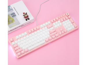 Ajazz AK515 Wired 104 Keys PBT Keycaps Blue Switch Mechanical Gaming keyboard-Pink&White