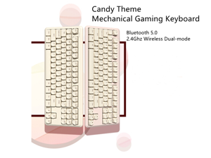 iKBC S300 Bluetooth& 2.4Ghz Wireless Dual-mode 87 Keys TKL Mechanical Gaming Keyboard with TTC Switch,  PBT Double Shot Keycap, 6 Anti-ghosting Keys( No Light)-Milk White