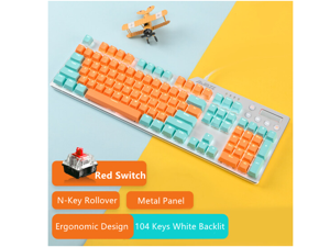 Ajazz AK35i Ergonomic Design 104keys N-key Rollover Wired Red Switch Mechanical Gaming Keyboard For Office And Game, White Backlit --Blue&Orange