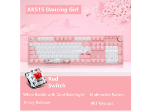 Ajazz AK515 Dancing Girl Theme Limited Version Chinese Style Design, 104Keys N-Key Rollover White Backlit USB Wired Mechanical Gaming Keyboard, PBT Keycaps -Red Switch