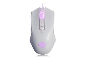 Ajazz AJ52 Watcher RGB Backlit Ergonomic Gaming Mouse, 2500 DPI A5050 7 Programmable Buttons Wired Gaming Mice for Windows Mac OS Linux, Competitor White