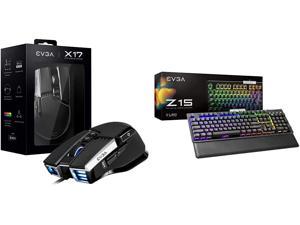 EVGA X17 Gaming Mouse, Wired, Grey, Customizable with EVGA Z15 RGB Gaming Keyboard, RGB Backlit LED, Hotswappable Mechanical Kailh Speed Silver Switches (Linear), 821-W1-15US-KR