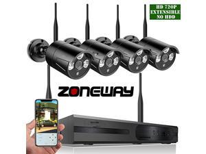 ZONEWAY 2018 Update  8-Channel HD 1080P Wireless Network/Ip Security Camera System(Ip Wireless WiFi NVR Kits),4Pcs 720P 1.0 Megapixel Wireless Indoor/Outdoor IR Bullet Ip Cameras,P2P,App,No HDD