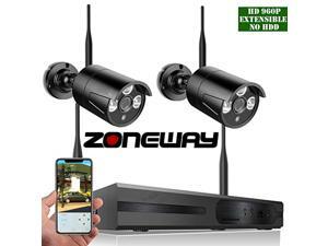 ZONEWAY 4-Channel HD 960P Wireless Network/Ip Security Camera System(Ip Wireless WiFi NVR Kits),2Pcs 960P 1.3 Megapixel Wireless Indoor/Outdoor IR Bullet Ip Cameras,P2P,App,No HDD