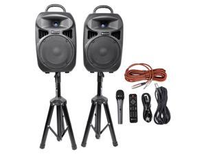 Rockville RPG082K Dual 8" Powered PA System Speakers/Bluetooth+Mic+Stands+Cables