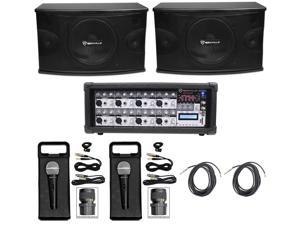 Pair Rockville KPS10 10" 3-Way 1200 Watt Karaoke/Pro Speakers+Amplifier+(2) Mics