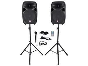 Rockville RPG152K Dual 15" Powered Speakers, Bluetooth+Mic+Speaker Stands+Cables