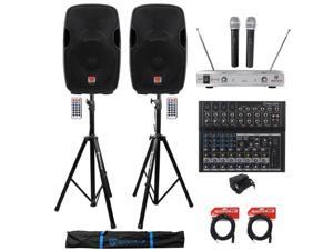 (2) Rockville BPA15 15" 1600w Active PA/DJ Speakers+Mixer+Mic+Stands+Cables+Bag (2) Rockville BPA15 15" 1600w Active PA/DJ Speakers+Mixer+Mic+Stands+Cables+Bag