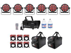 (6) Chauvet SlimPAR Q12 BT Bluetooth RGBA Par Lights+Bags+Remote+Fogger+Fluid (6) Chauvet SlimPAR Q12 BT Bluetooth RGBA Par Lights+Bags+Remote+Fogger+Fluid