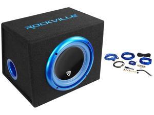 Rockville RVB10.1A 10" 500W Powered Car Subwoofer+Sub Enclosure Box+Amp Wire Kit