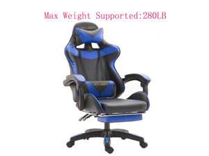 Wokossen Gaming Chair Racing Style Office Chair Adjustable Lumbar Cushion Swivel Rocker Recliner Leather High Back Ergonomic Computer Desk Chair with Retractable Footrest (Black/Blue)