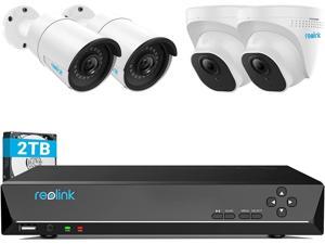 Reolink 8CH 5MP PoE IP Security Camera System, 4pcs Wired 5MP Outdoor PoE IP Cameras, 8MP/4K 8-Channel NVR with 2TB HDD for 24/7 Recording RLK8-520B2D2