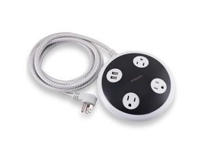 PHILIPS Surge Protector Power Strip with USB Charger, 3 Outlets, 2 USB Ports, 2.4A, 8ft Braided Extension Cord, Flat Plug, Round Desktop Power Center, 450 Joules, Etl Listed, Gray/White, SPP6230WC/37 PHILIPS Surge Protector Power Strip with USB Charger, 3 Outlets, 2 USB Ports, 2.4A, 8ft Braided Extension Cord, Flat Plug, Round Desktop Power Center, 450 Joules, Etl Listed, Gray/White, SPP6230WC/37