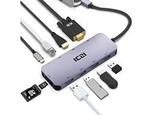 USB C HUB, ICZI 10 in 1 USB Type C to HDMI VGA Converter Dongle, RJ-45 Ethernet, USB 3.0 Type A Ports, SD/TF Slots for MacBook Pro 2018, Razer Laptop and Samsung Dex Mode- Aluminum Body(Dark Grey) USB C HUB, ICZI 10 in 1 USB Type C to HDMI VGA Converter Dongle, RJ-45 Ethernet, USB 3.0 Type A Ports, SD/TF Slots for MacBook Pro 2018, Razer Laptop and Samsung Dex Mode- Aluminum Body(Dark Grey)