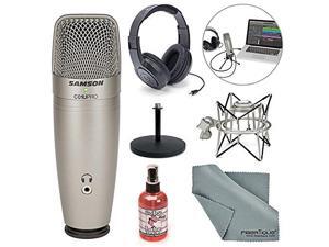 Samson C01U Pro USB Studio Condenser Microphone W/ Spider Shock Mount, Desktop Stand, Microphone sanitizer, Samson Stereo Headphones and FiberTique Cleaning Cloth Samson C01U Pro USB Studio Condenser Microphone W/ Spider Shock Mount, Desktop Stand, Microphone sanitizer, Samson Stereo Headphones and FiberTique Cleaning Cloth