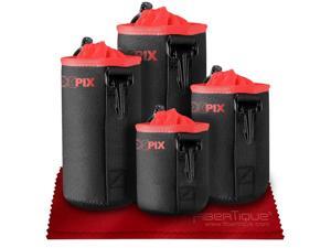 Xpix Deluxe Protector Neoprene DSLR Lens Pouch Kit (4 Pack) for Canon, Nikon, Pentax, Sony, Olympus, Panasonic, and More with Small, Medium, Large, Extra Large Pouches & Fibertique Cloth Xpix Deluxe Protector Neoprene DSLR Lens Pouch Kit (4 Pack) for Canon, Nikon, Pentax, Sony, Olympus, Panasonic, and More with Small, Medium, Large, Extra Large Pouches & Fibertique Cloth
