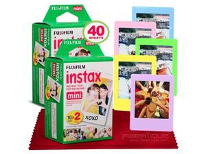 fujifilm instax mini instant film 40 sheets instax mini with 5 picture frames + fibertique cleaning cloth